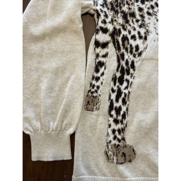 Time & Tru Knit Sweater Top Cheetah Graphic Tan Sz L 12/14 Design On Back Too - Picture 4 of 6